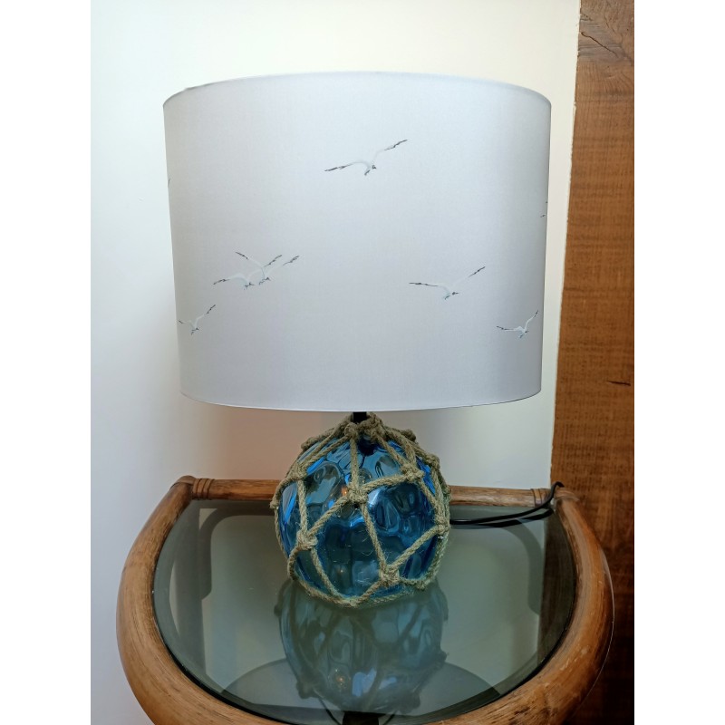 Luminaire Abat-jour Ovale 30cm + Pied petite boule marine bleu éteint