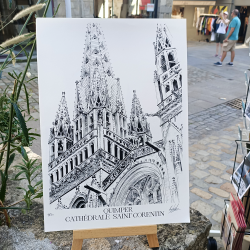 Raphaël Douguet - Quimper, Cathédrale - Tirage d'art - rue
