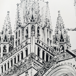 Raphaël Douguet - Quimper, Cathédrale - Tirage d'art  - détails