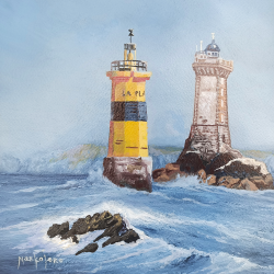 Markolero - Le Phare de la Vieille et la Balise de la Plate - 40x40 cm - détails