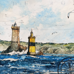 Alain Baudson - Cap sur l'Ile de Sein - La Vieille et la Plate - 20x20cm - détails