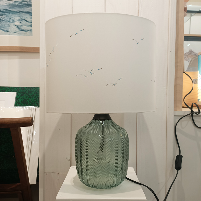 Lampe à poser - ovale 35 + pied verre vert céladon éteint