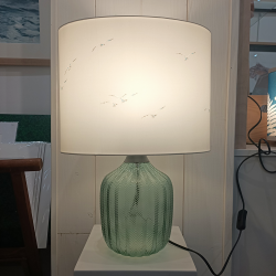Lampe à poser - ovale 35 + pied verre vert céladon allumé