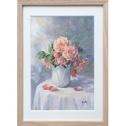 JM Misslen - Roses anciennes dans un vase