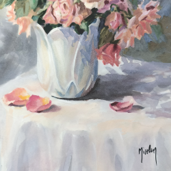 JM Misslen - Roses anciennes dans un vase  - détails