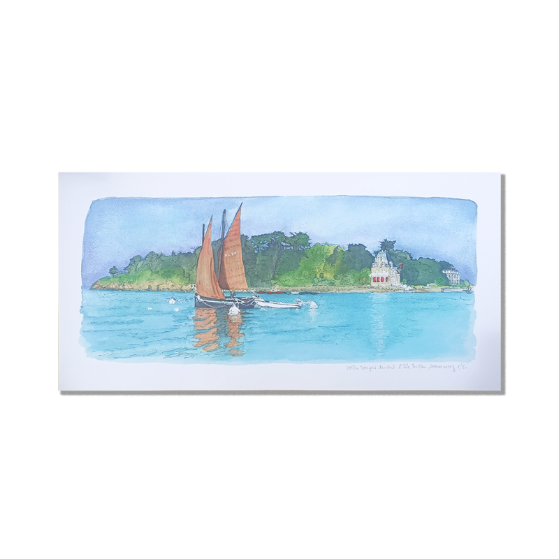 Anne-Sophie Cottrais - Voile rouge devant l'Ile Tristan, Douarnenez