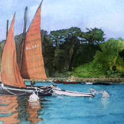 Anne-Sophie Cottrais - Voile rouge devant l'Ile Tristan, Douarnenez - détails