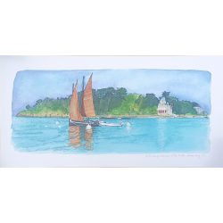 Anne-Sophie Cottrais - Voile rouge devant l'Ile Tristan, Douarnenez